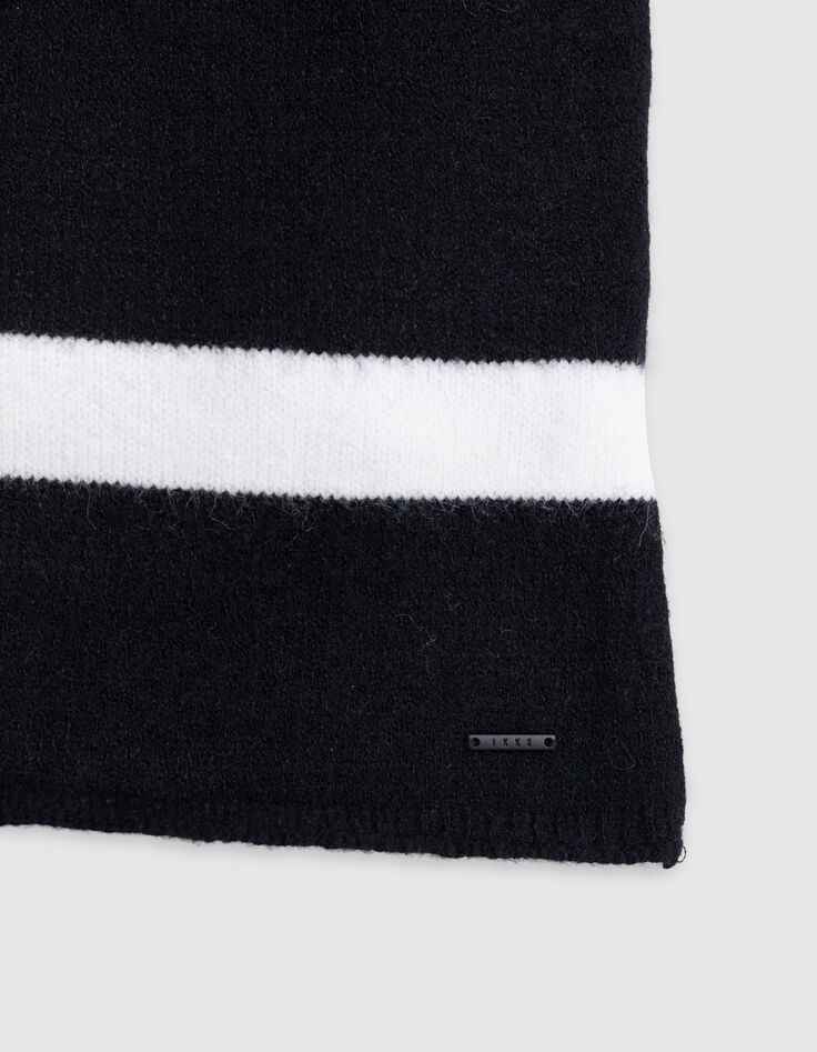 Echarpe noire tricot rayures blanches fille-4 Echarpe noire tricot rayures blanches fille-4