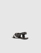 Sandales plates cuir noir décor maxi chaîne métal Femme-7