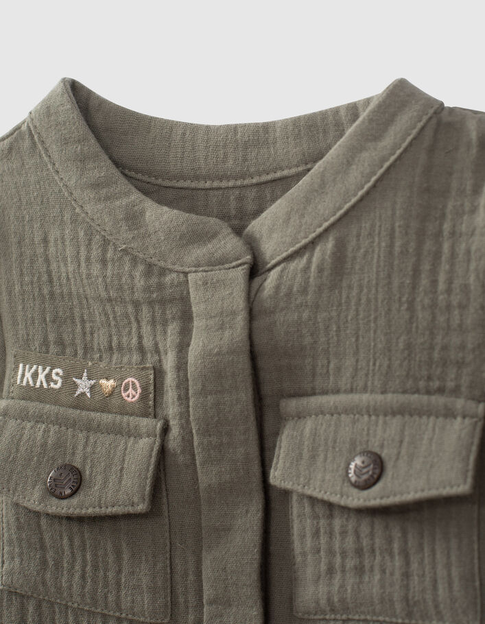 Baby girls’ khaki cotton gauze dress with peplum - IKKS