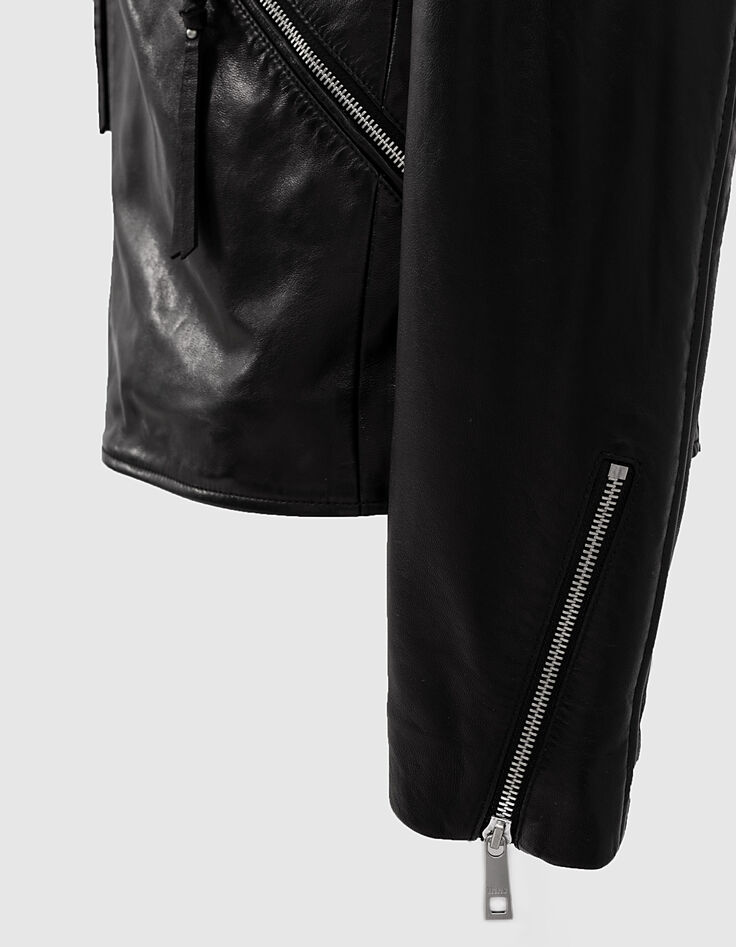 Blouson 1440 Leather Story en cuir noir esprit motard matelassé Homme-4