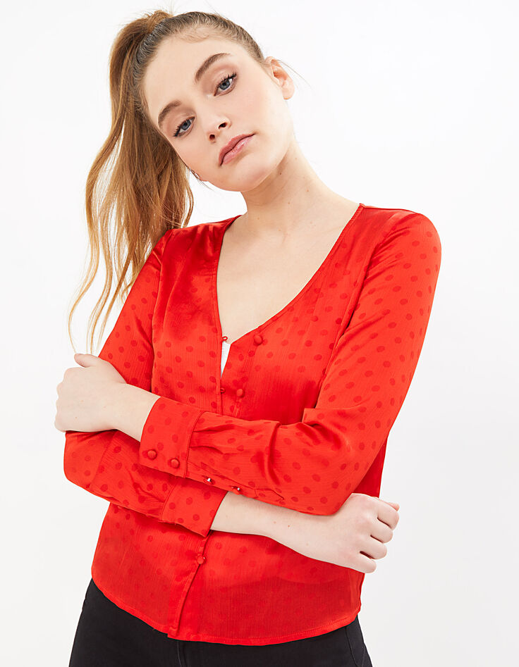 I.Code flame satin polka dot Jacquard blouse -5