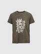 Tee-shirt kaki à tête de mort végétalisée Homme-2
