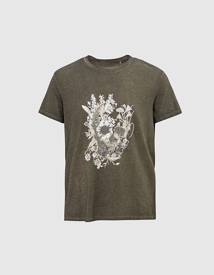 Tee-shirt kaki à tête de mort végétalisée Homme-2