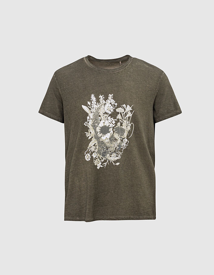 Men’s khaki T-shirt with skull & plants - IKKS