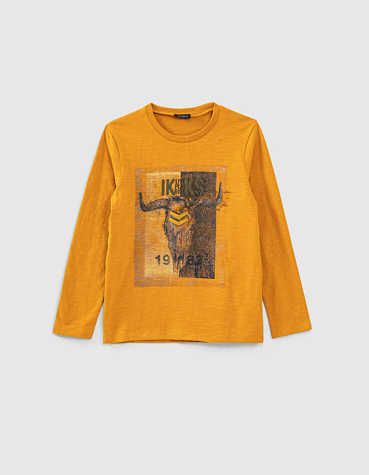 Camiseta ocre con visual cabeza de búfalo niño -2 Camiseta ocre con visual cabeza de búfalo niño -2