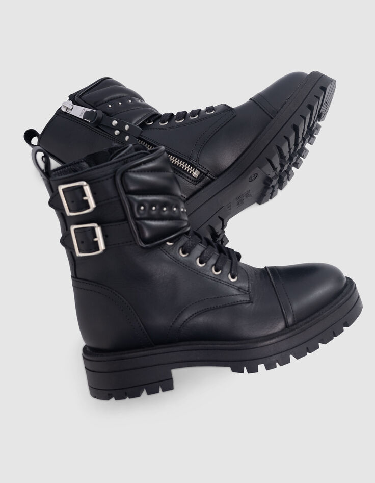 Rangers Leather story en cuir noir avec clous pour fille-6