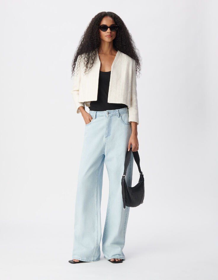 Veste bol&eacute;ro blanche effet tweed manches 7/8e Femme-1