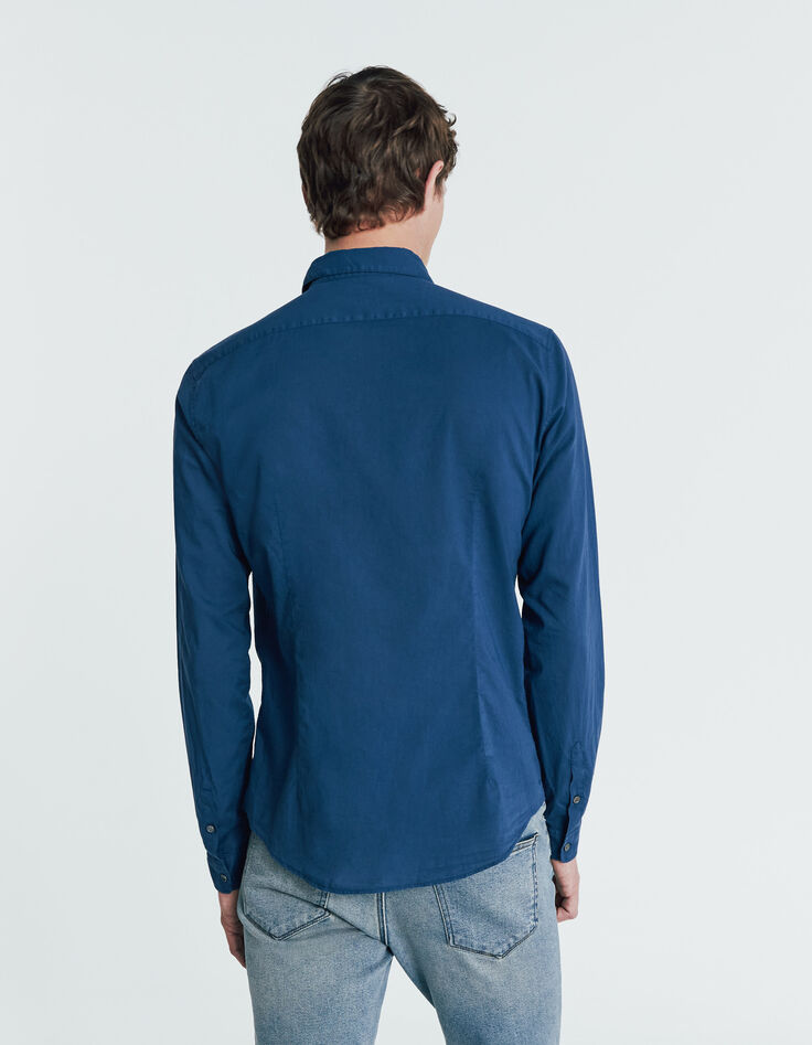 Chemise SLIM bleu denim en voile de coton bio Homme-3