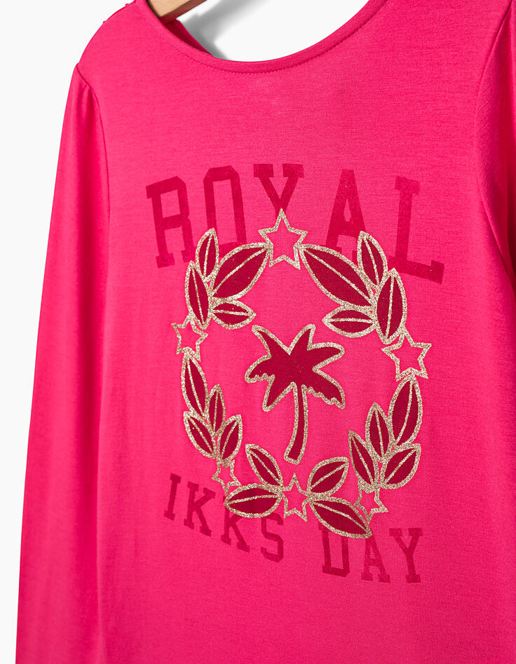 Tee-shirt fuchsia à dos bi-matière boutonné fille-5