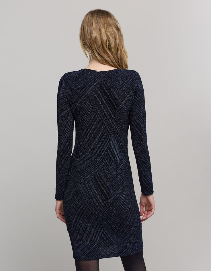 Robe marine maille métallisée drapée Femme-3 Robe marine maille métallisée drapée Femme-3