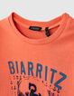 Boys’ coral organic cotton T-shirt with skull and anchor-2