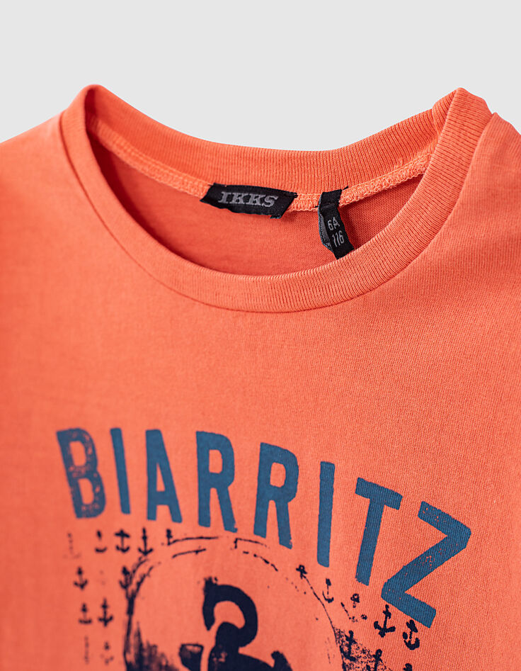 Boys’ coral organic cotton T-shirt with skull and anchor-2