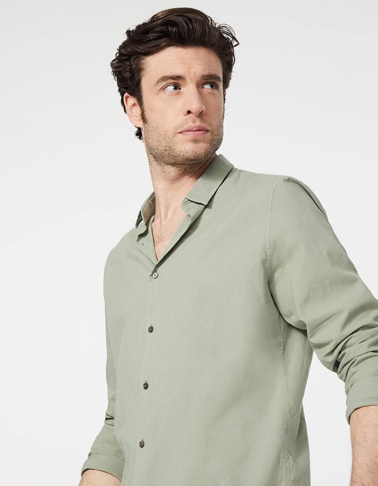 Lindgrünes Herren SLIM-Hemd aus Baumwoll-Voile-1