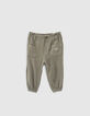 Pantalon kaki à ceinture-foulard végétal bébé fille-3