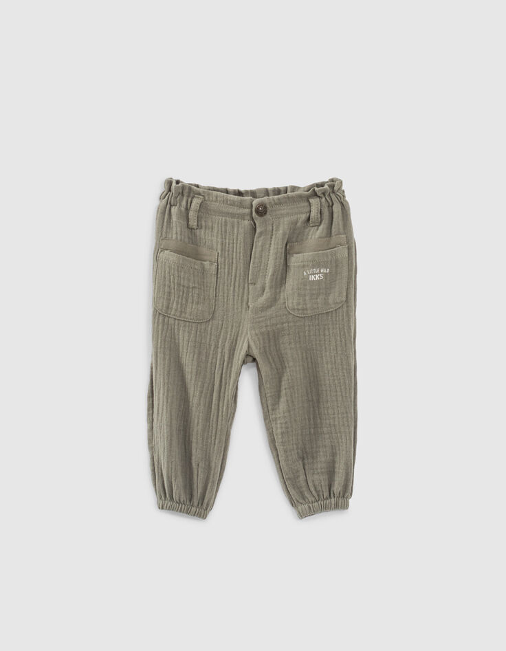 Pantalon kaki à ceinture-foulard végétal bébé fille-3