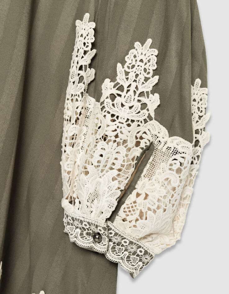 Robe ample kaki rayures bord&eacute;e dentelle Femme-8