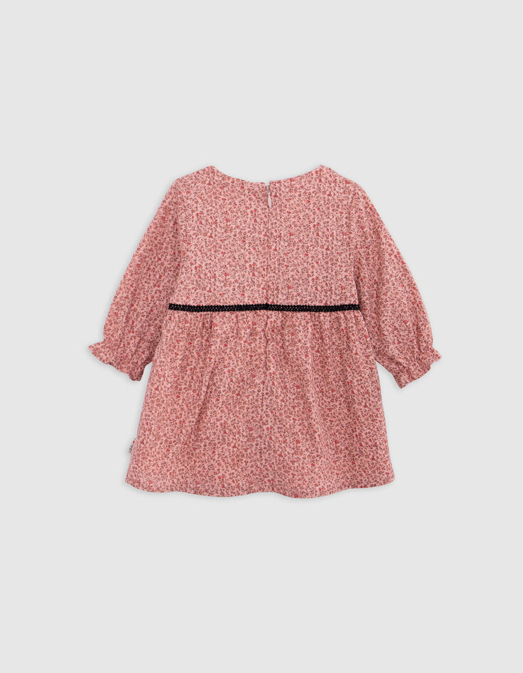 Rosa Kleid Biowolle Blümchen faux-uni Baby Mädchen-5