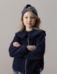 Girls’ navy fluffy zipped cardigan with XL collar-1