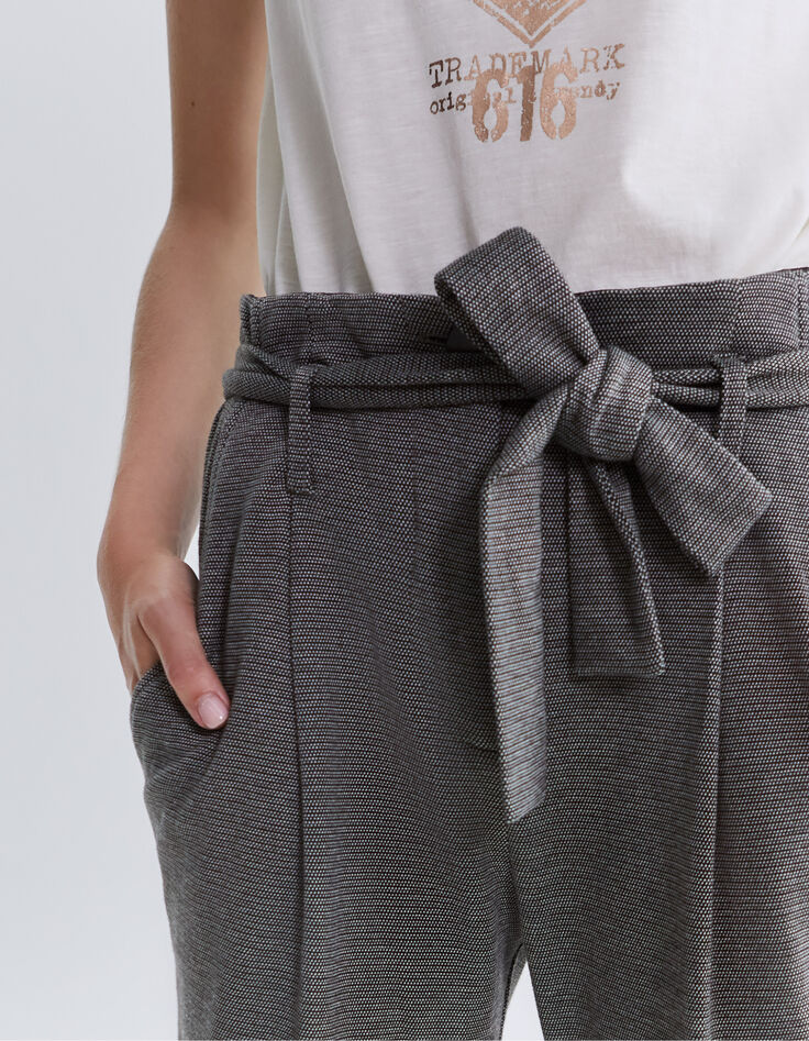 Graue, elegante, knöchellange Damenhose mit hohem Bund-4 Graue, elegante, knöchellange Damenhose mit hohem Bund-4