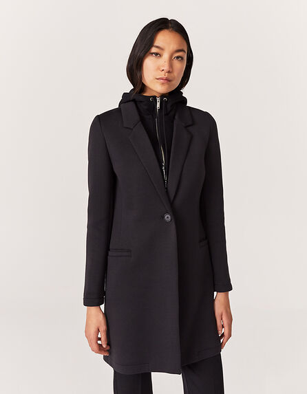 Manteau mi-long néoprène noir femme