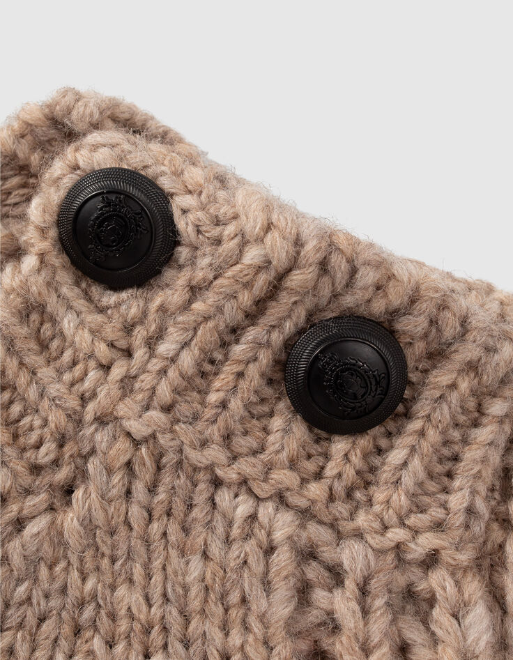 Girls’ ecru knit sweater with ribbing and openwork-4