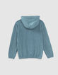 Boys’ blue knit sweater with embossed skull and hood-3