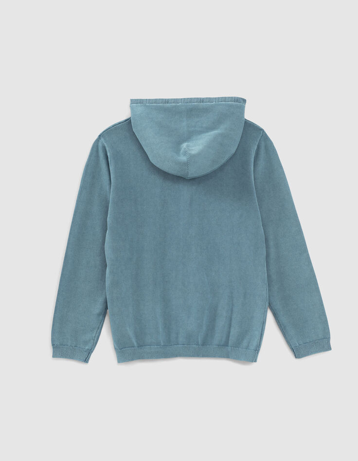 Boys’ blue knit sweater with embossed skull and hood-3
