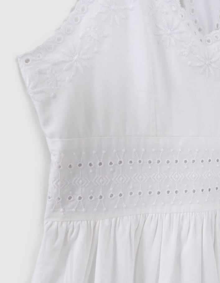 Girls’ white long dress with eyelet embroidery details - IKKS