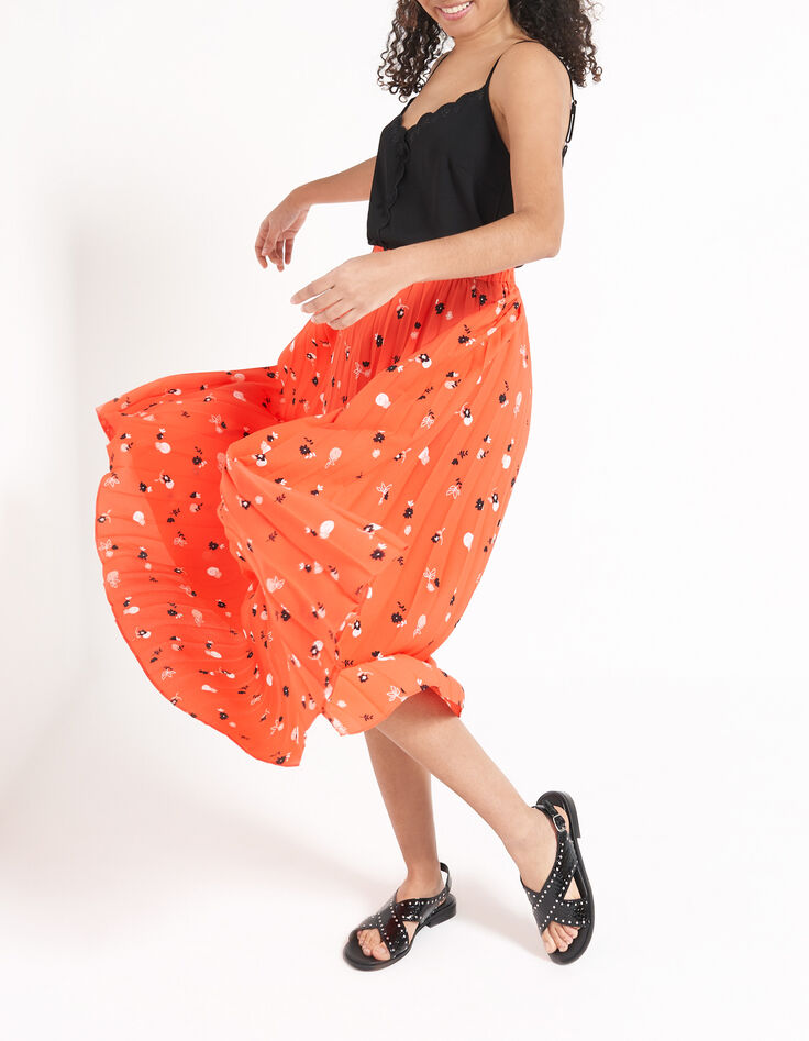 Jupe longue spicy orange à fleurs spicy plissée I.Code-1