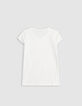 T-shirt blanc manches ballon bi-matières fille-5