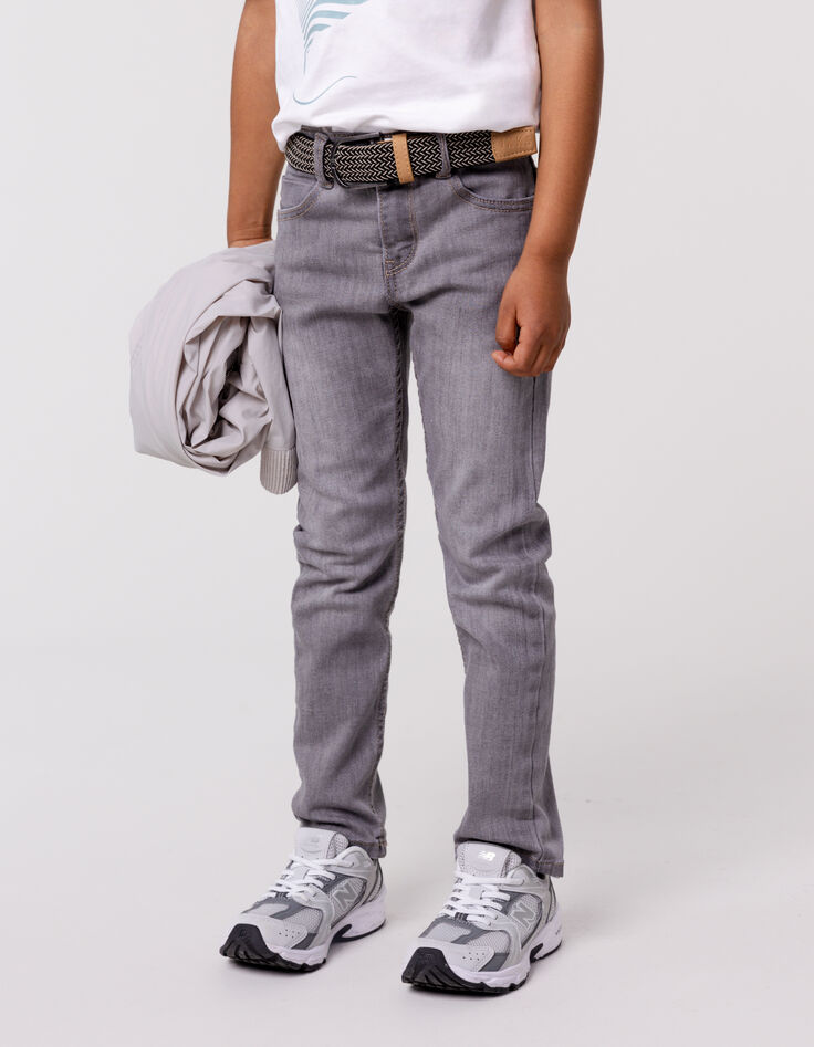 Boys’ grey SLIM jeans with woven belt-1