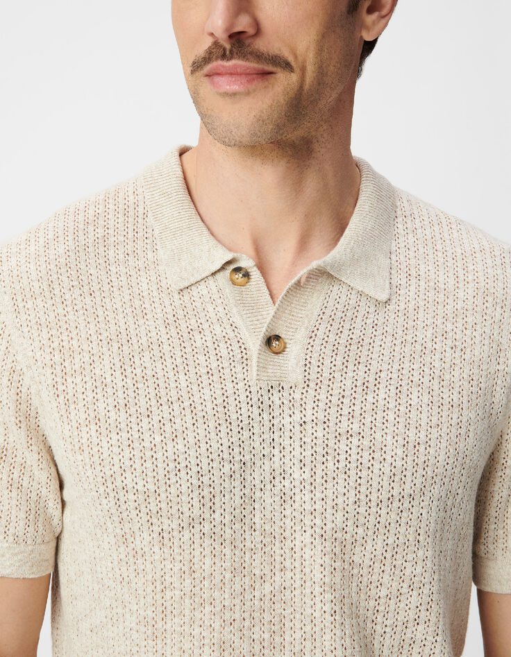 Polo beige punto calado fantas&iacute;a hombre-4