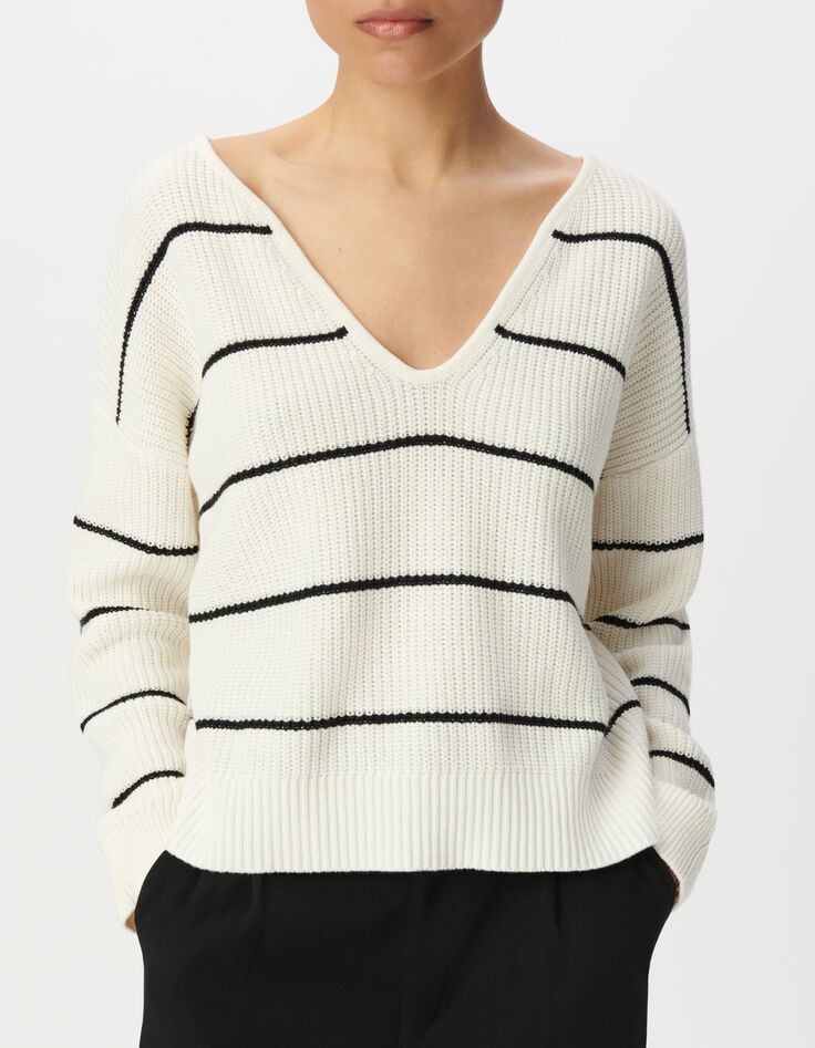 Oversized gebreide matrozentrui zwarte strepen Dames-4