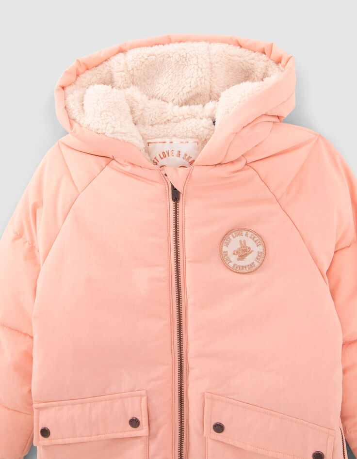 Girls’ pink padded jacket with side zips-2