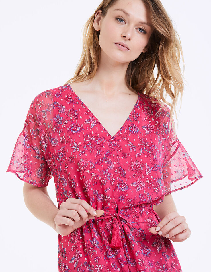 Robe en voile imprimé floral fils métallisés-2