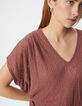 Tee-shirt loose bordeaux imprim&eacute; l&eacute;opard Femme-4