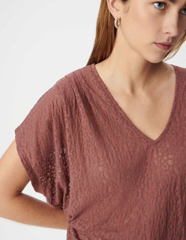 Tee-shirt loose bordeaux imprim&eacute; l&eacute;opard Femme-4