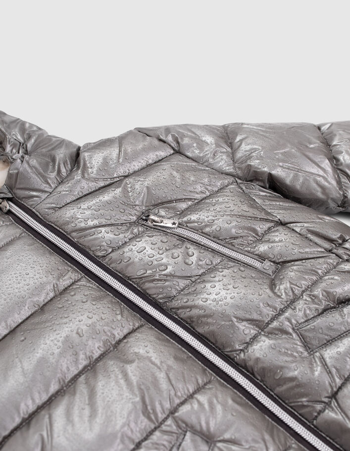 Girls’ dark silver fur-lined hooded long padded jacket - IKKS