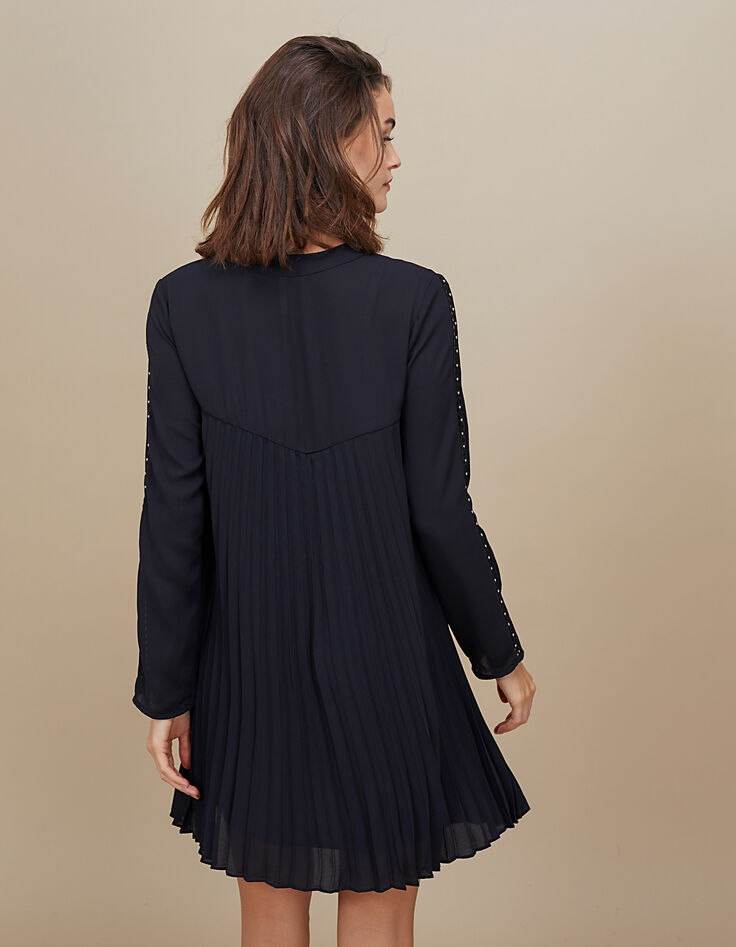 Robe noire plissée avec galons ajourés et cloutés I.Code-3