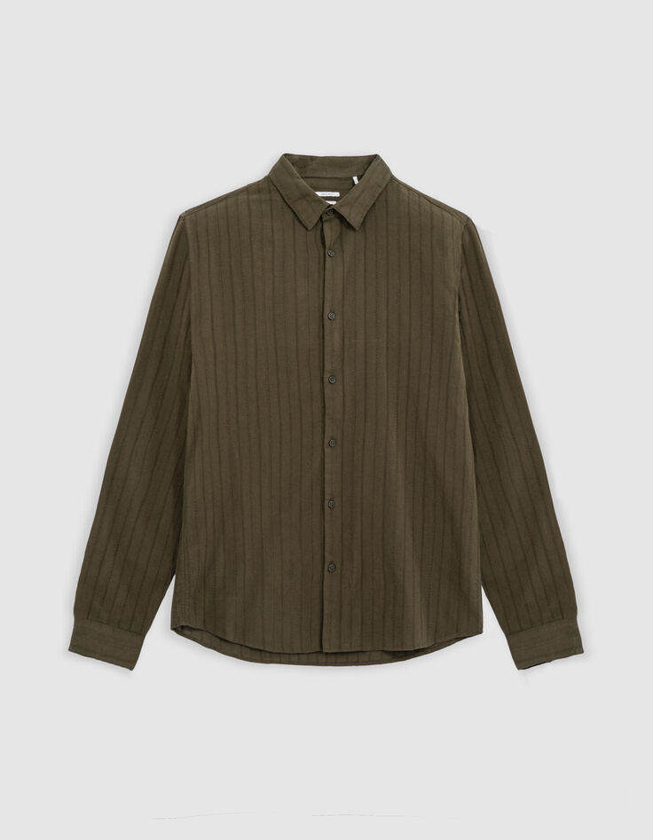 Men&rsquo;s khaki organic cotton SLIM shirt, striped embroidery-6
