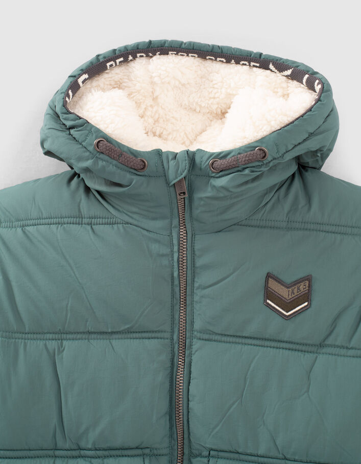 Boys' stone green fur-lined hooded padded jacket - IKKS