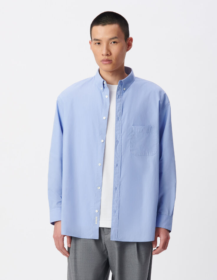 Camisa suelta azul algod&oacute;n org&aacute;nico Hombre-1