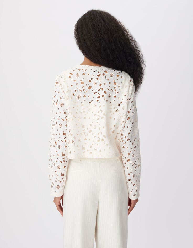 Chaqueta bolero corta de mujer de encaje blanco-3