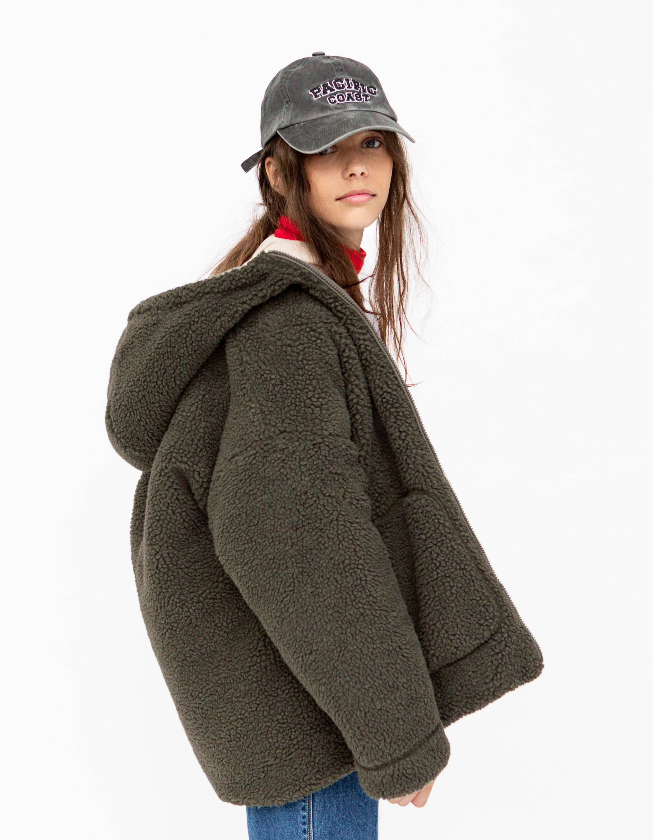 Manteau r versible kaki Sherpa ou matelass fille