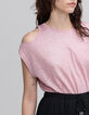 Tee-shirt rose maille lin paillet&eacute;e d&eacute;coupe &eacute;paule Femme-3
