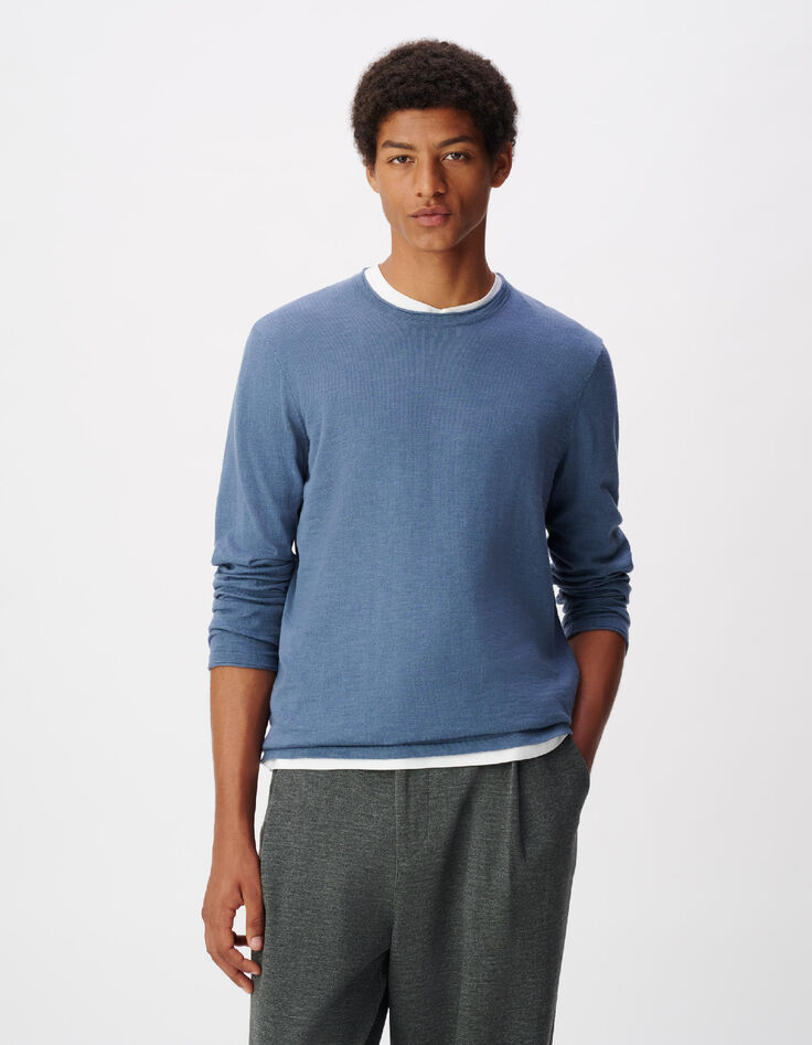 Jersey de punto con efecto slub azul para hombre-1