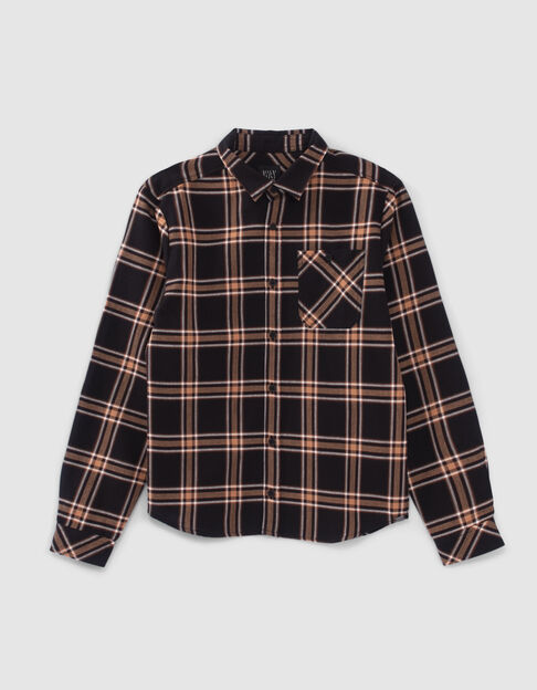 Boys’ black, camel, ecru check shirt
