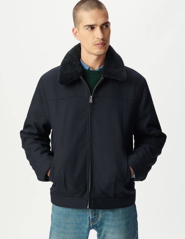 Marineblaue kurze Herren-Fliegerjacke trennbarer Kragen-1 Marineblaue kurze Herren-Fliegerjacke trennbarer Kragen-1