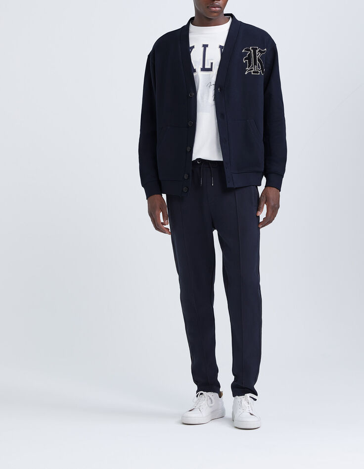 Cárdigan azul marino felpa maxi insignia Hombre-1
