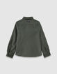 Khaki Jungenhemd lange Ärmel Velours Punkte-4